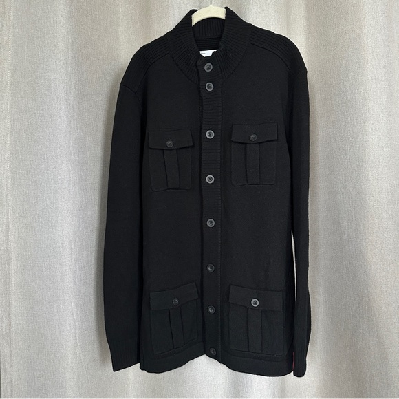Massif NWOT Wool Black Military Knit Pockets Cardigan XL - Picture 3 of 15